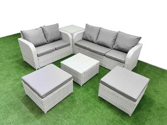 Fimous 7 Seater PE Rattan Wicker Garden Furniture Patio Conservatory Sofa Set w/ Square Coffee Table 3 Seater Sofa Love Sofa 2 Big Footstool Side