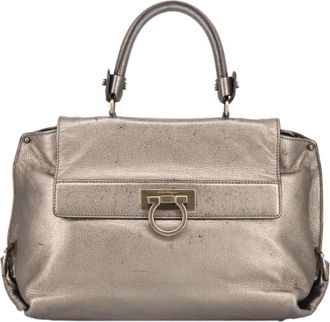 Ferragamo Sofia Satchel Leather Silver Leather Bag (Pre-Owned)