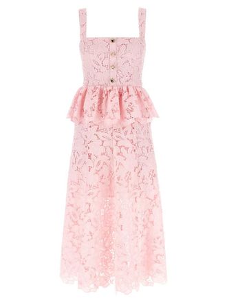 Self Portrait Pink Lace Peplum Midi Dress