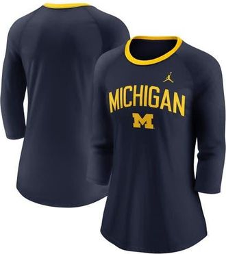 Jordan Brand Womens Jordan Brand Navy Michigan Wolverines Tri-Blend Raglan 3/4 Sleeve Top at Nordstrom, Size Large