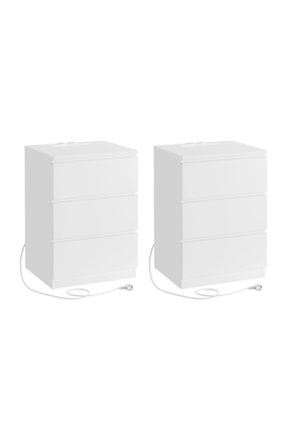 MID.YOU Mid.you Nachtkästchenset, Weiß, Holzwerkstoff, 40x59x35 cm, Schlafzimmer, Nachtkästchen