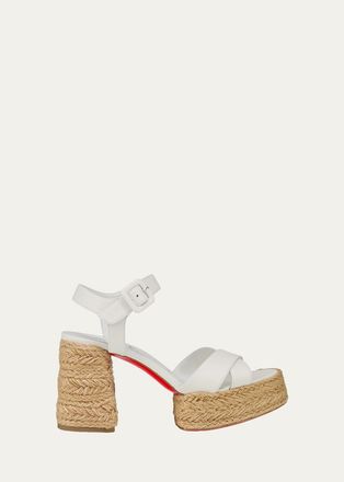 Christian Louboutin 70mm Calakala Leather Crisscross Espadrille Sandals