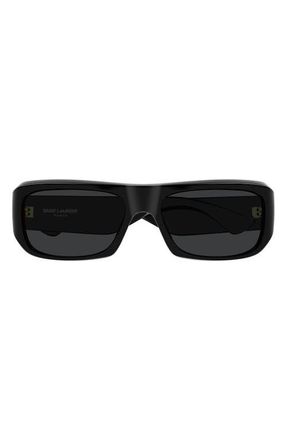 Saint Laurent SL 869 57mm Polarized Rectangular Sunglasses in Black at Nordstrom