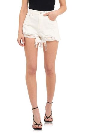 Grey Lab Destroyed Hem Denim Shorts in White at Nordstrom, Size X-Small