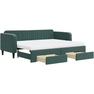 vidaXL Vidaxl - Sof&aacute; Cama Nido Con Cajones Terciopelo Verde Oscuro 90x200 Cm