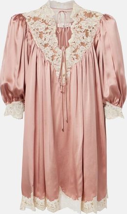 Chlo&eacute; Lace-trimmed silk satin minidress