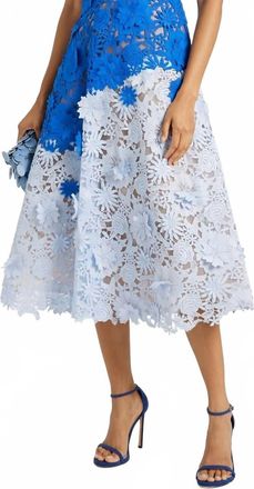 Marchesa Two-Tone Guipure Lace Midi Dress In Blue
