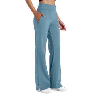 Generic Gym Yoga Trousers with Pockets Yoga Pants Women Fashion High Waist Wide Leg Sweatpants Baggy Plain Sports Lounge Trousers with Pockets Pants for Sprin