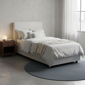 Dmora Dmora - Cama Individual Dbaros, Cama Contenedor Con Tapizado En Ecopiel, 100% Made In Italy, Apertura Frontal, Adecuado Para Colch&oacute;n Cm 90x200, Blanco