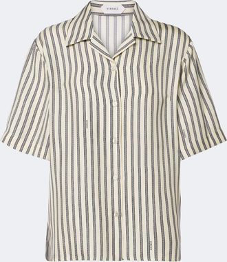 Versace Meandros striped silk twill shirt
