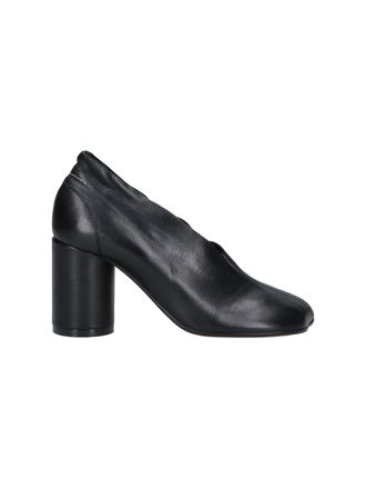Maison Margiela Black Leather Scalloped Edge Block Heel Pumps
