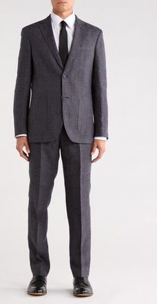 Nordstrom Rack Trim Fit Plaid Linen Suit in Hackett Dark Grey Plaid at Nordstrom Rack, Size 44 Regular