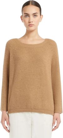Max Mara Rondgebreide trui - Dames - Ronde hals truien - Bruin - M - Truien & Vesten