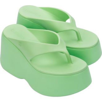 Melissa Platform Wedge Flip Flop in Green at Nordstrom, Size 10