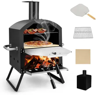 Costway Costway - Forno Per Pizza Da Esterno, Forno A Legna Per Pizza Con Manici Antigraffio, Gambe Pieghevoli, 2 Strati, Pietra Per Pizza, Pala Per Pizza, Co