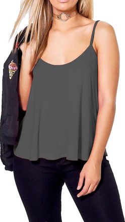Re Tech UK GirlzWalk Womens Plain Printed Sleeveless Cami Swing Vest - Ladies Stretch Round Scoop Neck Camisole Strappy Flared Tank Top (Charcoal, 8-10)