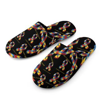 Generic Autism Awareness Ribbon Mens Cozy Memory Foam Slippers Warm Cotton House Shoes Comfy Slipper for Indoor Outdoor