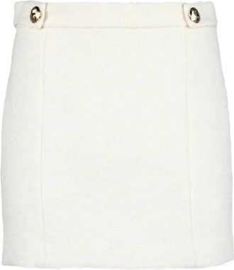 Patrizia Pepe White Button Mixed Fabric Mini Skirt