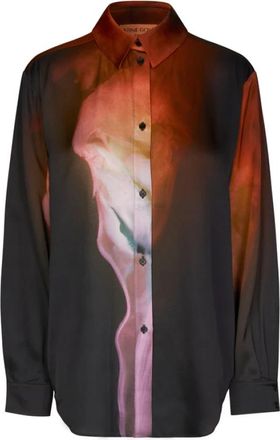 Stine Goya Oversized Shirt met Rozenprint - Dames - Overhemden - Zwart - L - Overhemden