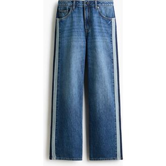 H&M Wide Regular Side-striped Jeans in Denim Blue/dark Blue at Nordstrom, Size 10