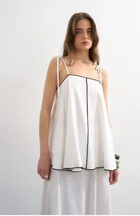 Topshop Linen Blend Camisole in White at Nordstrom, Size 16