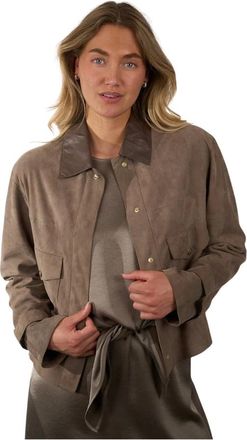 Riani Jassen, Dames, Grijs, L, Leer, Cropped Suede-Look Jacket