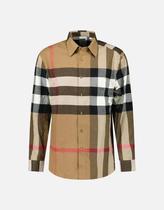 Burberry Mens Burberry Claverdon Check Shirt in Taupe Brown - Size: 42/Regular