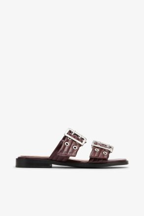 Ganni Red Feminine Buckle Two-Strap Sandals in Burgundy - Size 10 Oleatex&acirc;&cent;