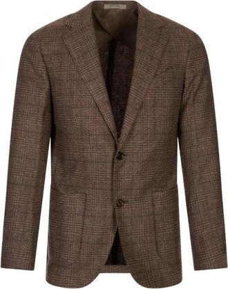 Corneliani Prince of Wales Twee-Knopen Blazer - Heren - Blazers - Bruin - XL - Wol - Jassen