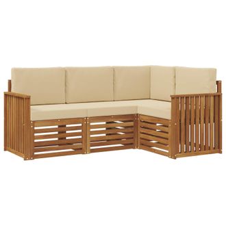 vidaXL Juegos De Sof&aacute;s 4 Pcs Natural Y Beige Madera De Acacia S&oacute;lida Vidaxl