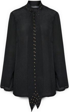 Elena Miro Viscose Blouse met Strik - Dames - Blouses - Zwart - 4XL - Overhemden