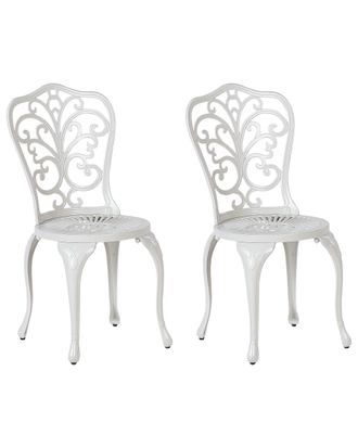 Beliani Conjunto de 2 sillas de jard&iacute;n Metal Blanco crema