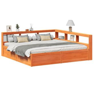 Berkfield Home Bookcase Bed without Mattress Wax Brown 200x200cm Solid Wood Pine | Size: 200x200 cm