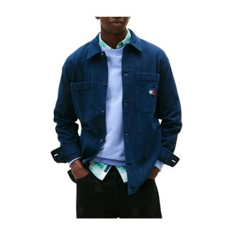 Tommy Hilfiger Denim Jackets, male, Blue, Size: XL Essential Herringbone Overshirt
