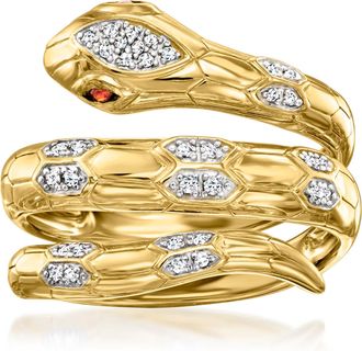 Ross-Simons Diamond Snake Wrap Ring With Garnet Accents in 18kt Gold Over Sterling