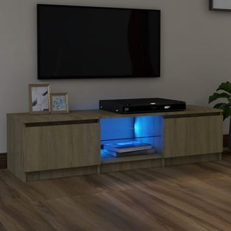 Berkfield Home TV Cabinet with LED Lights Sonoma Oak 140x40x35.5 cm in Brown