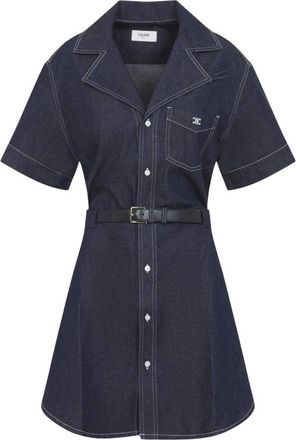 Celine Celine - Jurk van Katoenen Denim - Dames - Jurken - Blauw - Maat: XS Katoen
