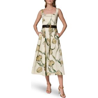 DKNY Floral Print A-Line Dress in Pannacott at Nordstrom, Size 12