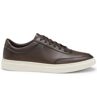 HUGO BOSS Sneakers, male, Brown, 8 UK, Leather Trainers with Embossed Logo