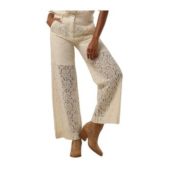 Lollys Laundry Broeken, Dames, Beige, L, Wijde Ecru Broek Sheilall Stijl