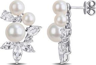 Delmar Sterling Silver Cultured Pearl & White Topaz Cluster Stud Earrings at Nordstrom Rack
