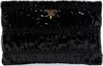 Prada Pre-owned Clutches, female, Black, Size: ONE SIZE Pre-owned Gathered Patent Leather Clutch
