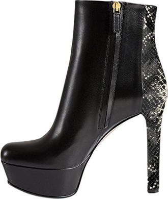 Generic Women High Heels Platform Ankle Boots, Comfortable Square Toe Leather Party Short Booties, Fashion Side Zipper Evening Dance Heeled Boots Shoes,Snakes