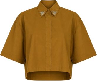 Pinko Pinko, Overhemden, Dames, Bruin, M, Katoen, Cropped Shirt
