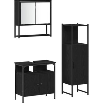 vidaXL Juego De Muebles De Ba&ntilde;o 3 Pcs Negro 33 X 33 X 120.5 Cm Vidaxl
