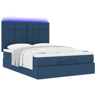 vidaXL Estructura De Cama Otomana Colch&oacute;n Tela Azul Pardo 140x200cm Vidaxl