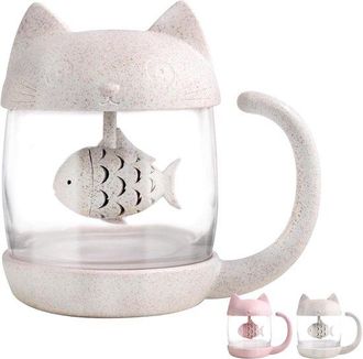 OEM Taza De T&eacute; De Cristal Para Gatos, Botella De Agua Con Forma De Pez, Infusor De T&eacute;, Filtro De Colador, 250 Ml
