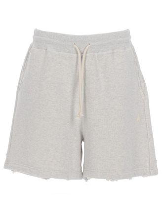 Golden Goose Neutral Wide-Leg Raw Frayed Cotton Shorts