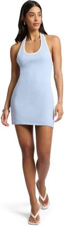 Onia Cotton Boucle Mini Halter Dress in Sky/white at Nordstrom, Size Xx-Small