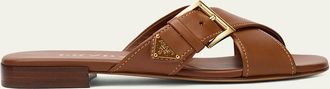 Prada Triangle Leather Slide Sandals
